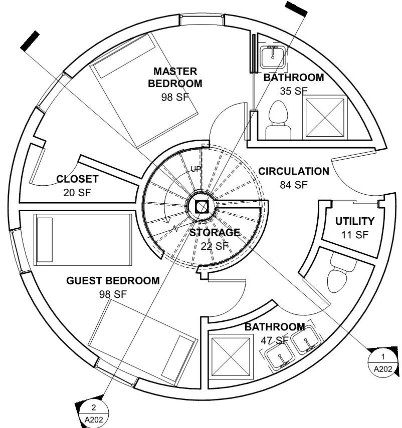 Level 1 floor plan of the water tank house